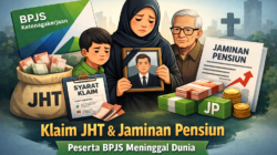 Ilustrasi ahli waris mengurus klaim JHT dan jaminan pensiun BPJS Ketenagakerjaan setelah peserta meninggal dunia